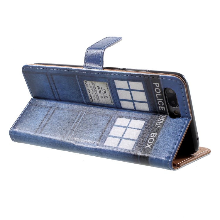 Patterned PU Leather Wallet Stand Phone Protection Case for Huawei Honor 10 - Police Public Call Box-5