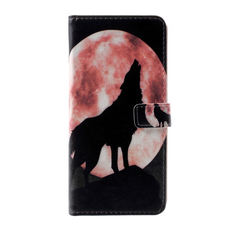 Patterned PU Leather Wallet Stand Protective Phone Case for Huawei Honor 10 - Wolf Howling at the Moon-2