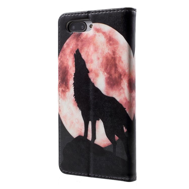 Patterned PU Leather Wallet Stand Protective Phone Case for Huawei Honor 10 - Wolf Howling at the Moon-3