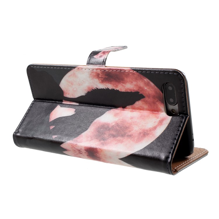 Patterned PU Leather Wallet Stand Protective Phone Case for Huawei Honor 10 - Wolf Howling at the Moon-5