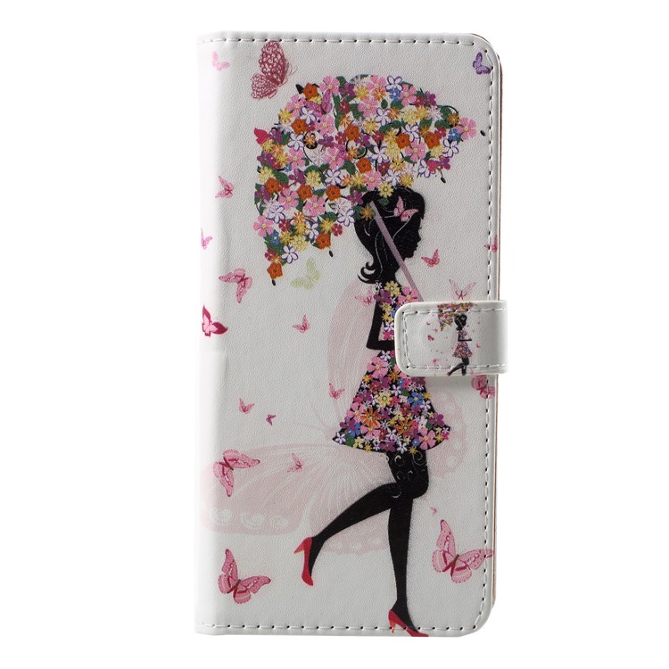 Patterned PU Leather Wallet Stand Accessory Case Shell for Huawei Honor 10 - Flowered Girl Holding Umbrella-1
