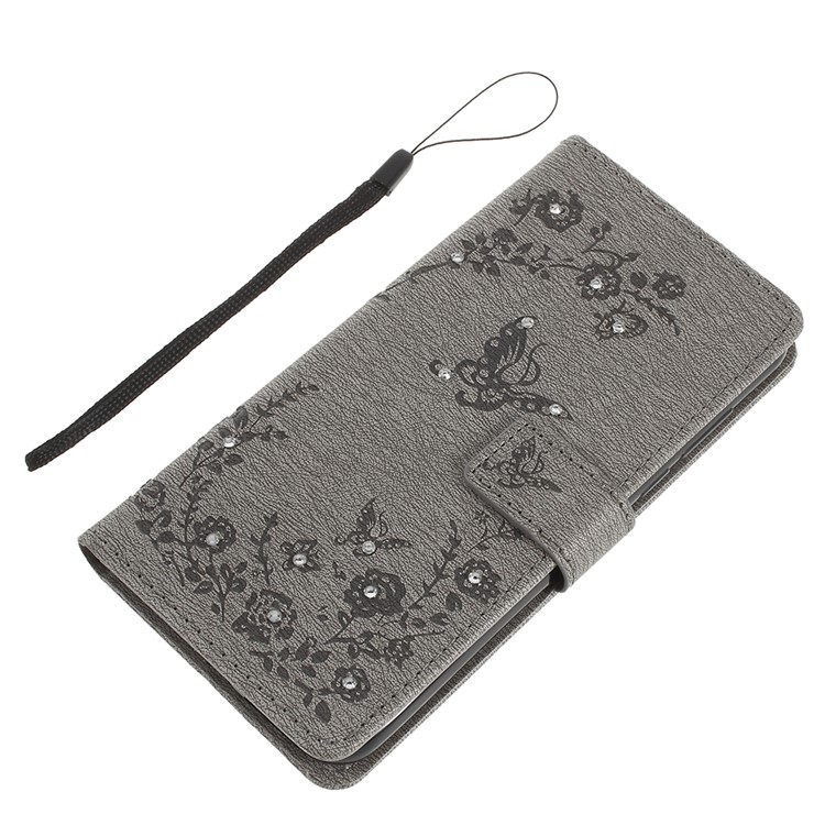 Imprint Butterfly Flower Rhinestone Decor Leather Mobile Protective Case for Huawei Honor 7C/Enjoy 8/Y7 Prime (2018) - Grey-10
