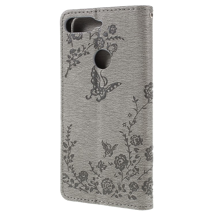 Imprint Butterfly Flower Rhinestone Decor Leather Mobile Protective Case for Huawei Honor 7C/Enjoy 8/Y7 Prime (2018) - Grey-2