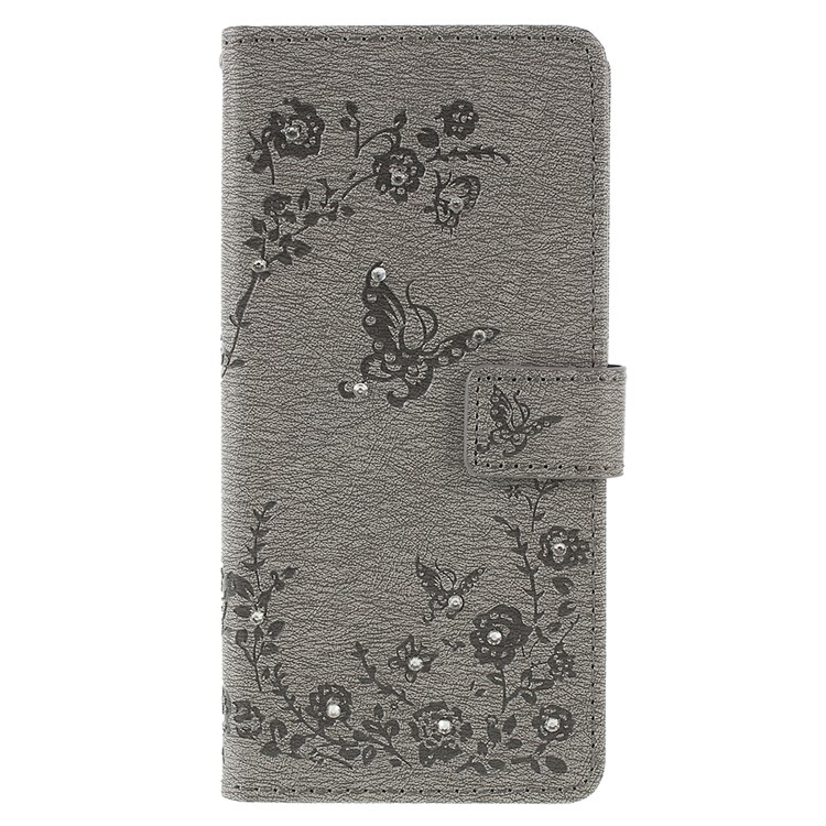 Imprint Butterfly Flower Rhinestone Decor Leather Mobile Protective Case for Huawei Honor 7C/Enjoy 8/Y7 Prime (2018) - Grey-3