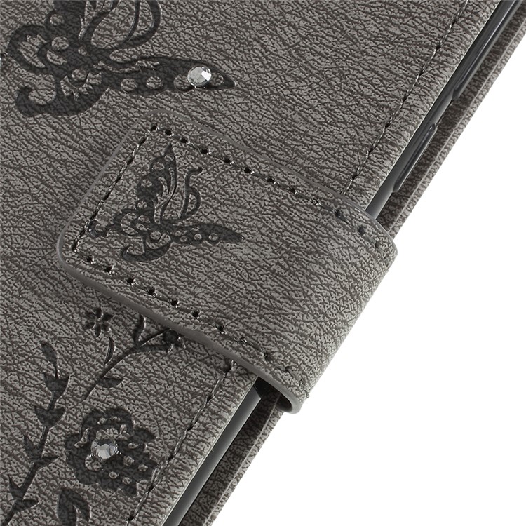 Imprint Butterfly Flower Rhinestone Decor Leather Mobile Protective Case for Huawei Honor 7C/Enjoy 8/Y7 Prime (2018) - Grey-9