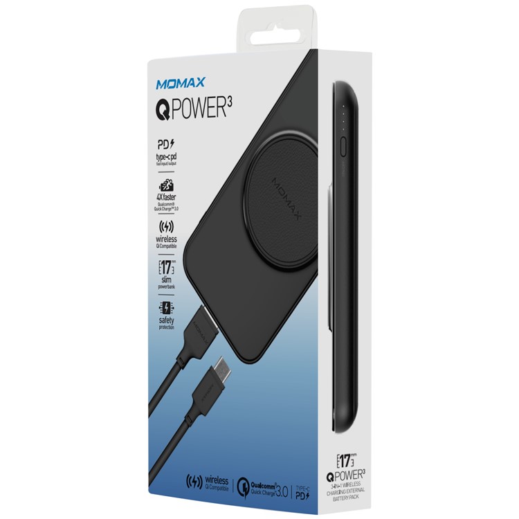 MOMAX Q.POWER 3 Qi Wireless Charger Pad 10000mAh Power Bank for iPhone 8/Samsung Galaxy S8 etc. - Black-15