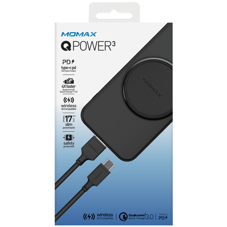 MOMAX Q.POWER 3 Qi Wireless Charger Pad 10000mAh Power Bank for iPhone 8/Samsung Galaxy S8 etc. - Black-17
