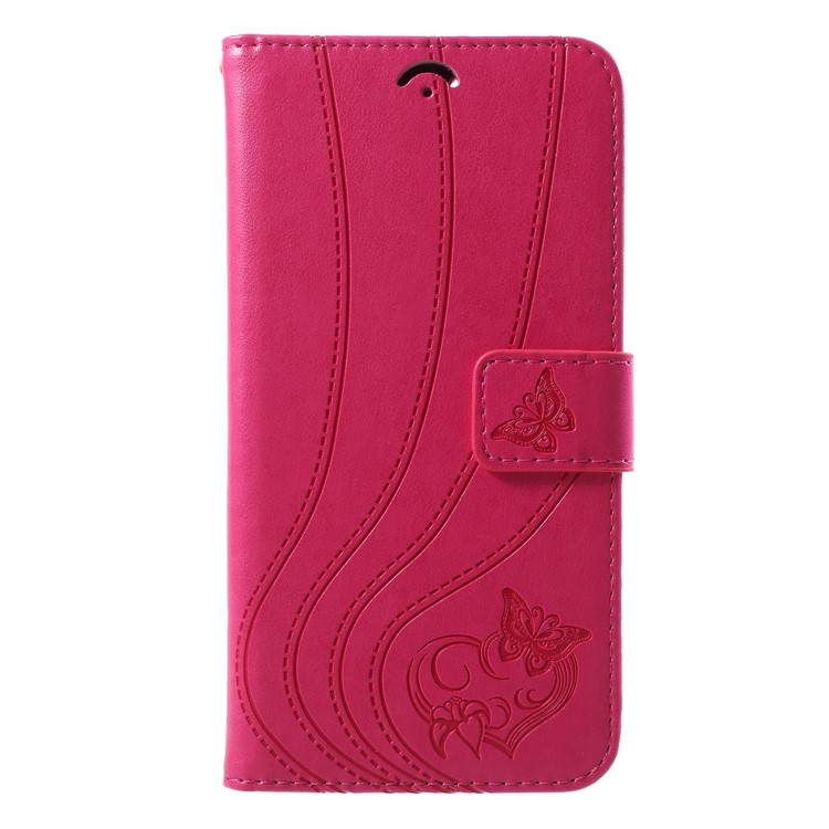 Imprint Butterfly Heart Leather Wallet Case for Huawei P Smart/Enjoy 7S - Rose-3