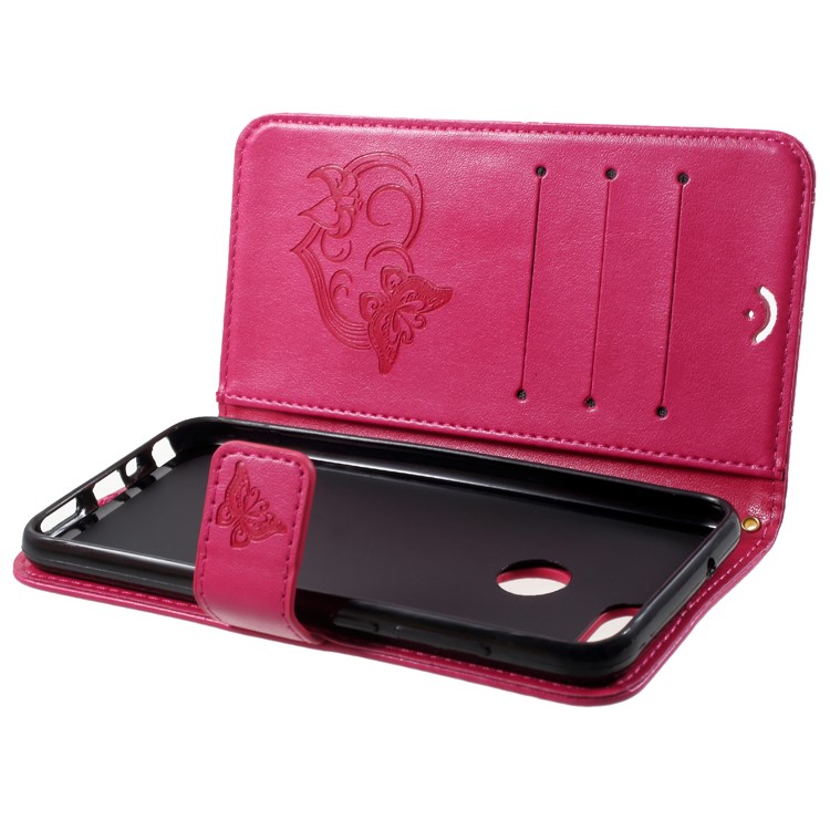 Imprint Butterfly Heart Leather Wallet Case for Huawei P Smart/Enjoy 7S - Rose-5
