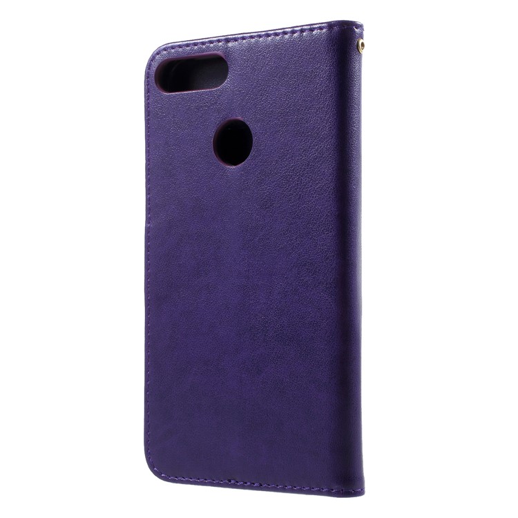 Imprint Butterfly Heart Leather Magnetic Stand Wallet Case for Huawei P Smart/Enjoy 7S - Dark Purple-2