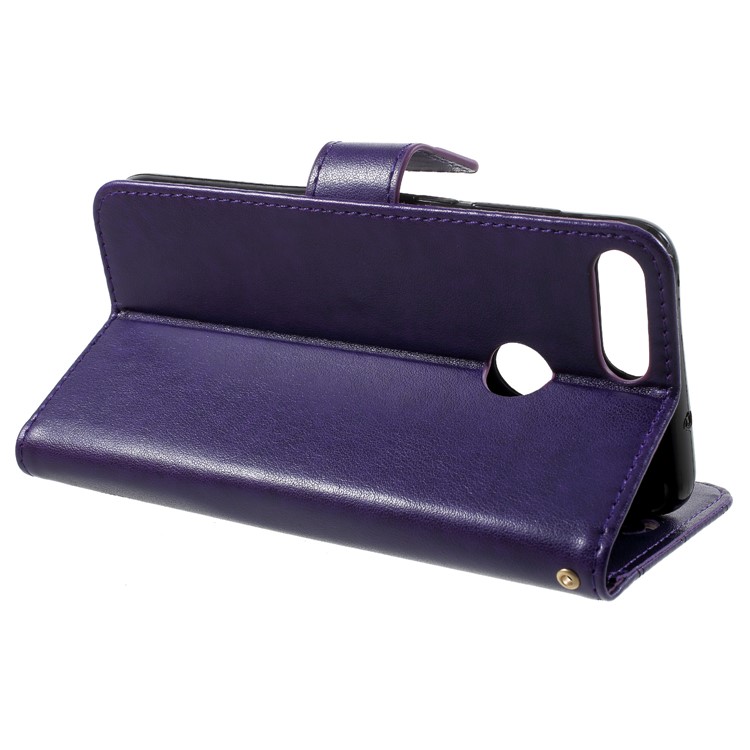 Imprint Butterfly Heart Leather Magnetic Stand Wallet Case for Huawei P Smart/Enjoy 7S - Dark Purple-4