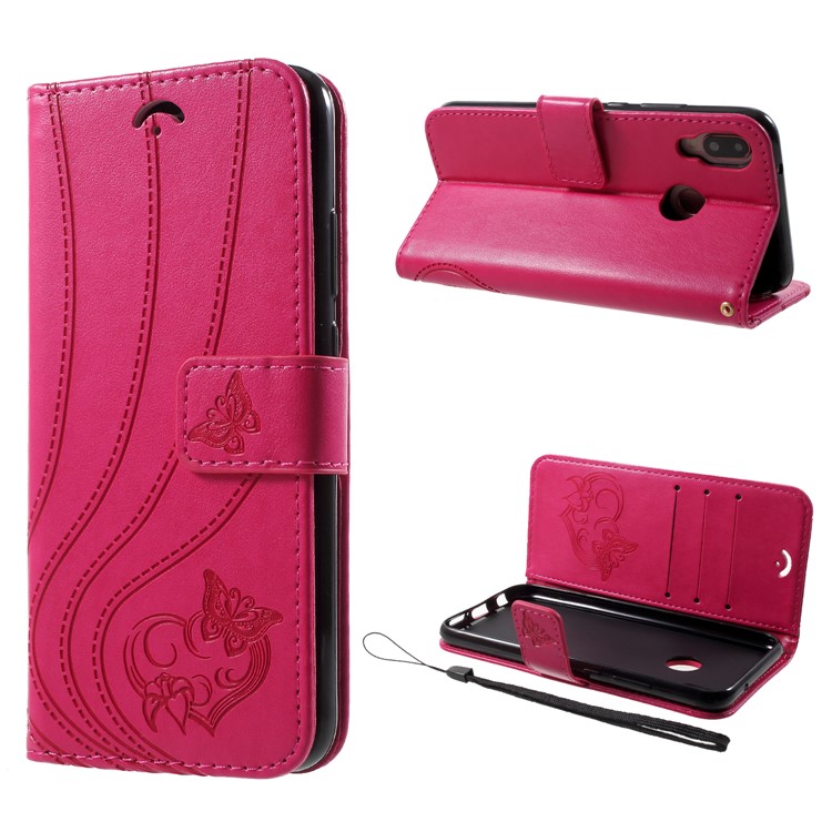 Imprint Butterfly Heart Leather Wallet Case for Huawei P20 Lite / Nova 3e - Rose-1