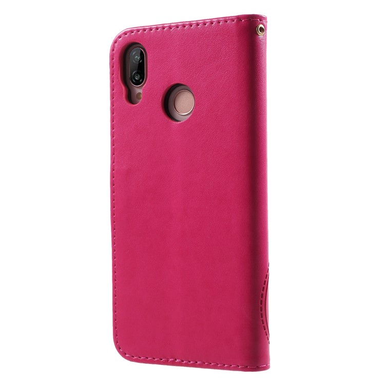 Imprint Butterfly Heart Leather Wallet Case for Huawei P20 Lite / Nova 3e - Rose-2