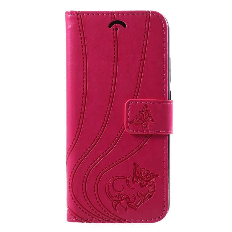 Imprint Butterfly Heart Leather Wallet Case for Huawei P20 Lite / Nova 3e - Rose-3