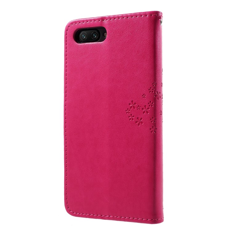 Imprint Tree Owl Magnetic Wallet PU Leather Cover with Stand for Huawei Honor 10 - Rose-2