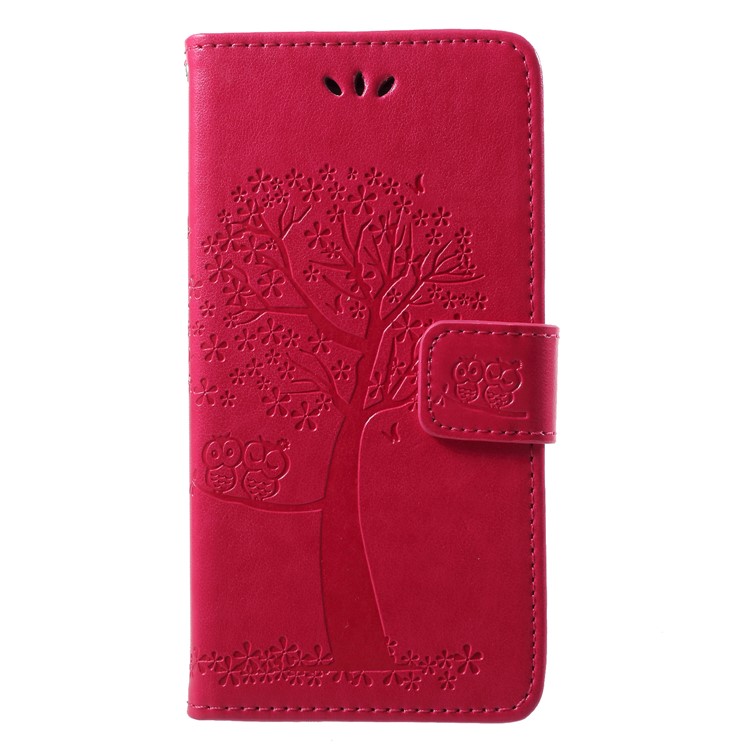 Imprint Tree Owl Magnetic Wallet PU Leather Cover with Stand for Huawei Honor 10 - Rose-3