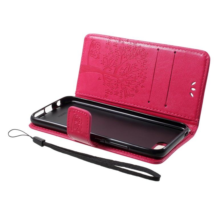 Imprint Tree Owl Magnetic Wallet PU Leather Cover with Stand for Huawei Honor 10 - Rose-6