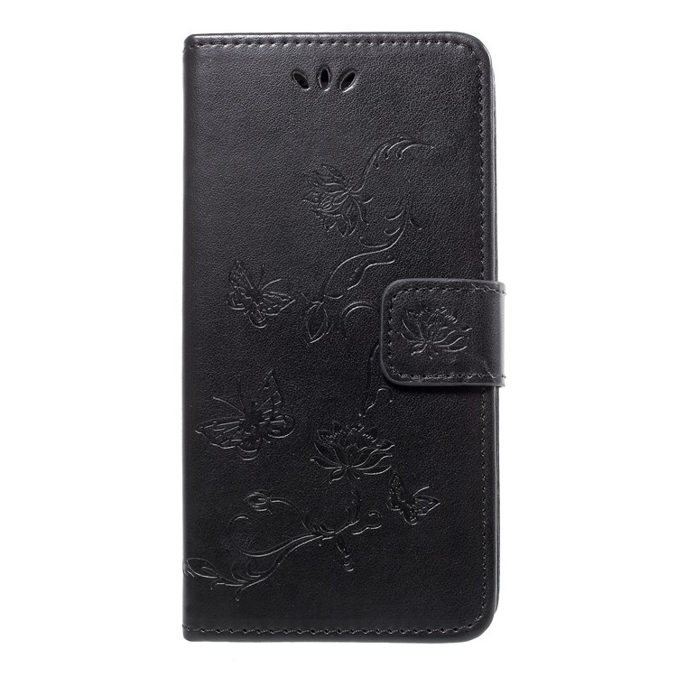 Imprint Butterfly Flowers Leather Wallet Case for Huawei Honor 10 - Black-2