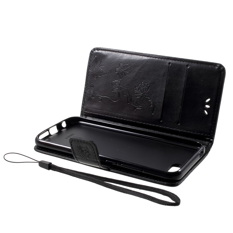 Imprint Butterfly Flowers Leather Wallet Case for Huawei Honor 10 - Black-7