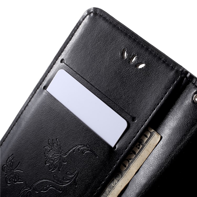 Imprint Butterfly Flowers Leather Wallet Case for Huawei Honor 10 - Black-8