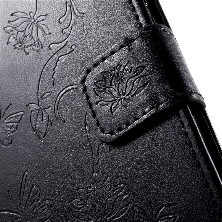Imprint Butterfly Flowers Leather Wallet Case for Huawei Honor 10 - Black-9
