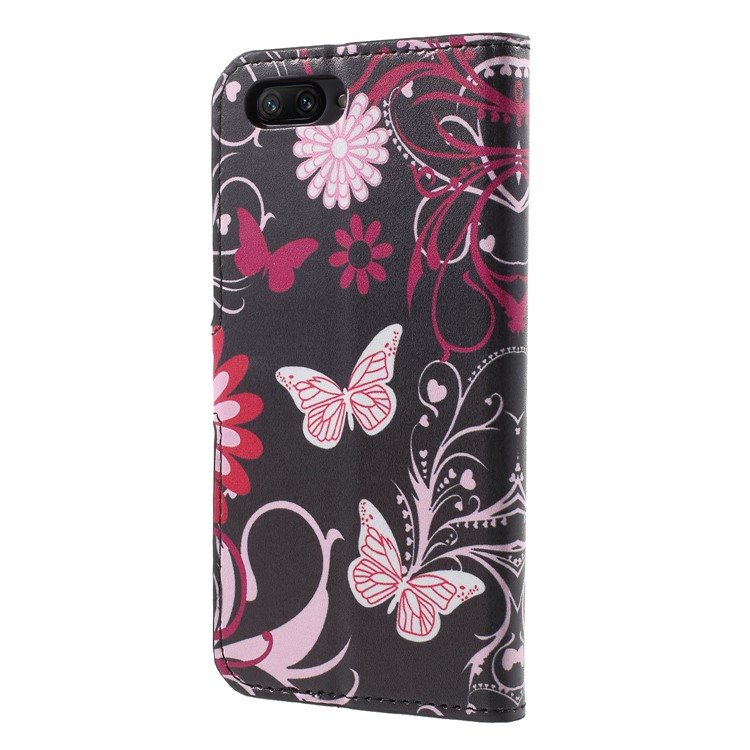 Pattern Printing Wallet Stand Leather Phone Case for Huawei Honor 10 - Butterfly and Flower-2