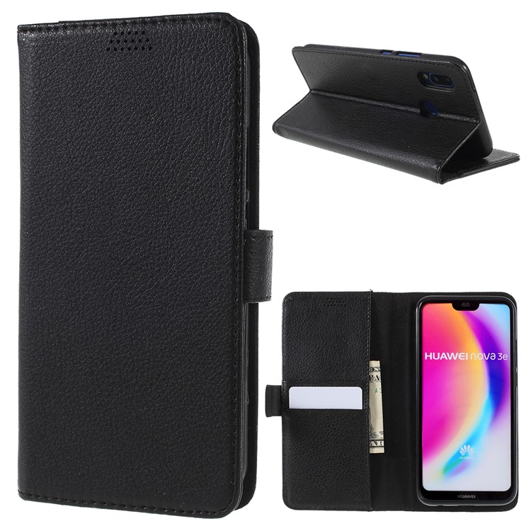 Litchi Texture Wallet Stand Leather Case for Huawei P20 Lite/Nova 3e (China) - Black-1