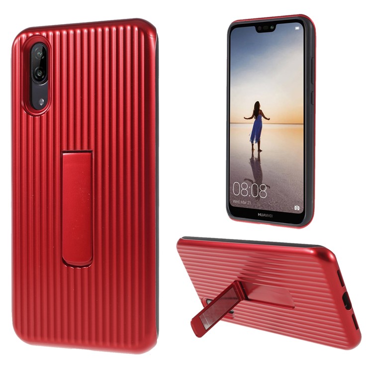 Trunk Pattern PC + TPU Hybrid Back Case with Kickstand for Huawei P20 - Red-1