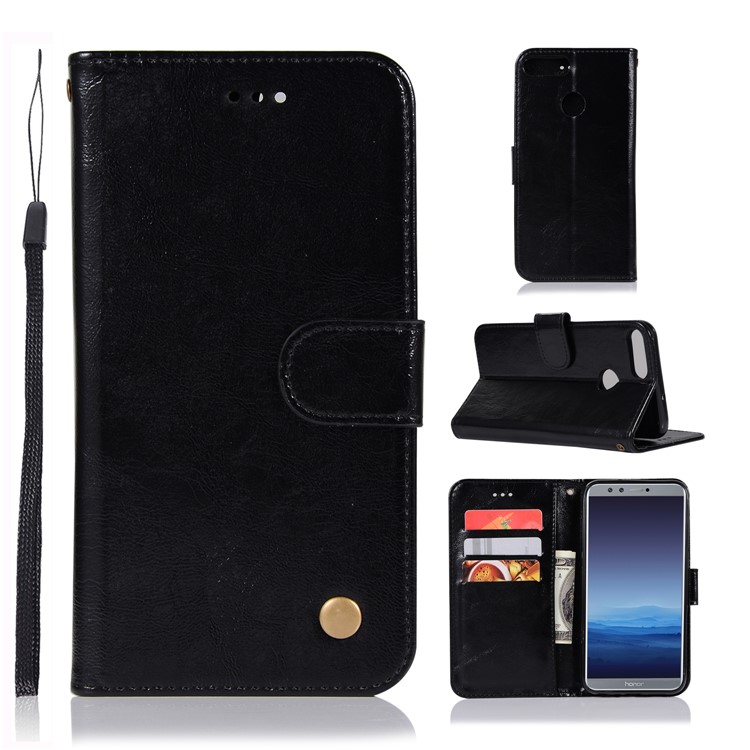 Retro Style PU Leather Folio Flip Cell Phone Case for Huawei P Smart/Enjoy 7S - Black-1