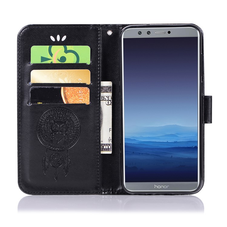 Выходные Данные Сова Кошелек Снов Кошелек Кожаный Чехол Для Huawei P Smart / Наслаждайтесь 7S / Honor 9 Lite - Черный-4