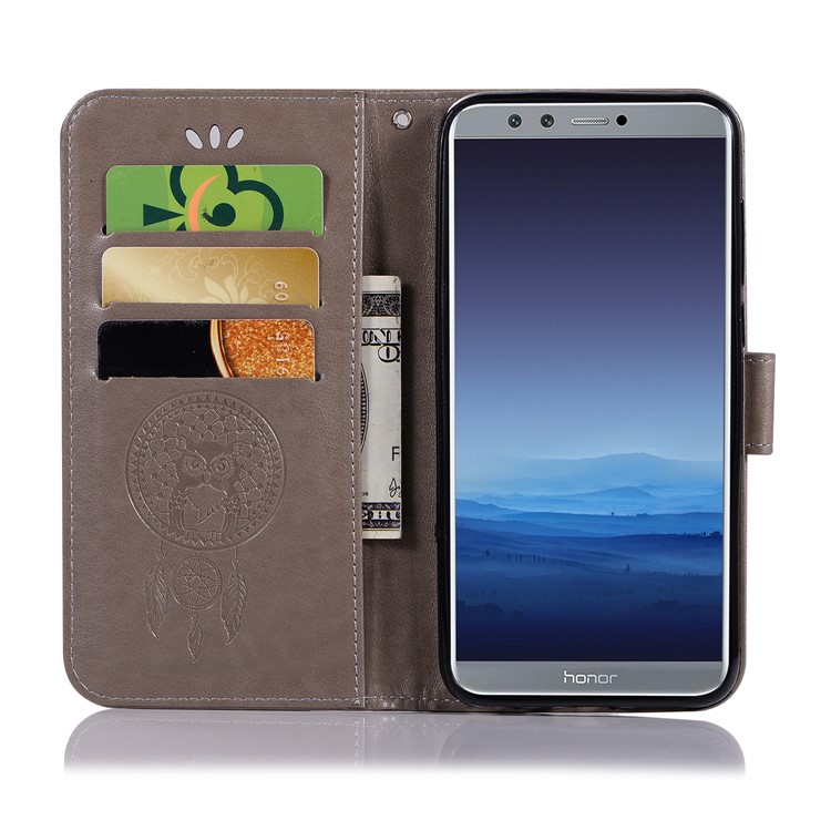 Impressum Eule Dream Catcher Wallet Stand Leder Abdeckung Für Huawei P Smart / 7s Genießen / Honor 9 Lite - Grau-4