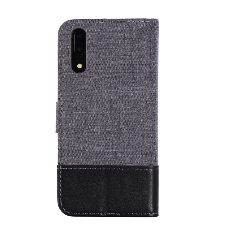 MUXMA Leather Canvas Splicing Stand Mobile Casing for Huawei P20 - Black-10