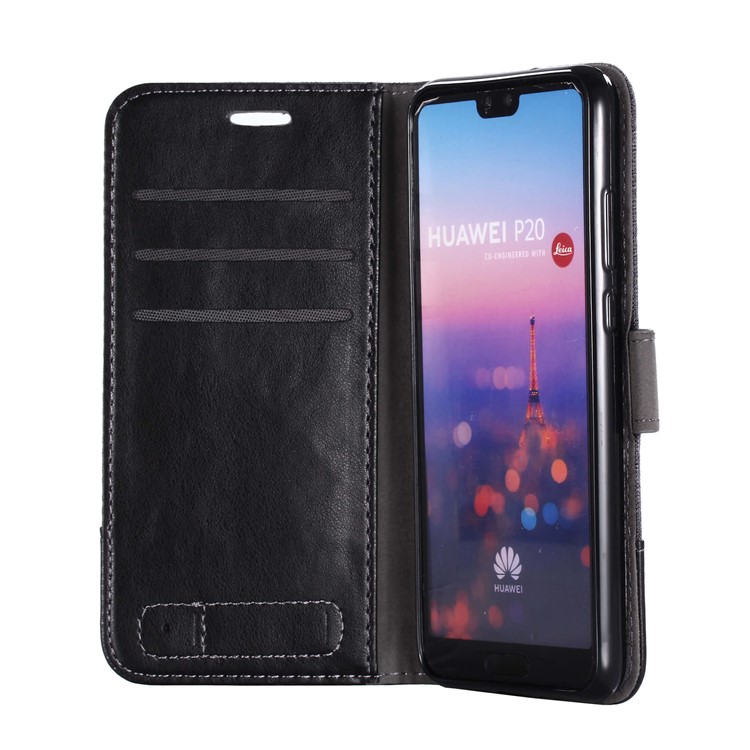 MUXMA Leather Canvas Splicing Stand Mobile Casing for Huawei P20 - Black-11