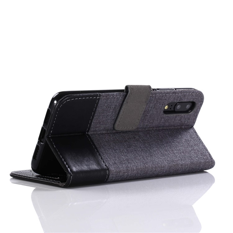 MUXMA Leather Canvas Splicing Stand Mobile Casing for Huawei P20 - Black-12