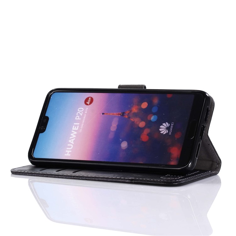 MUXMA Leather Canvas Splicing Stand Mobile Casing for Huawei P20 - Black-13