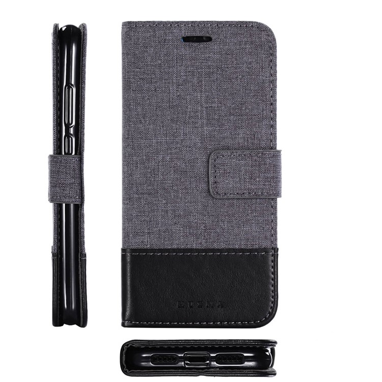 MUXMA Leather Canvas Splicing Stand Mobile Casing for Huawei P20 - Black-2