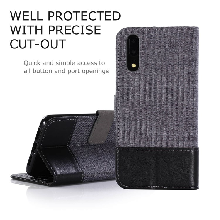 MUXMA Leather Canvas Splicing Stand Mobile Casing for Huawei P20 - Black-3