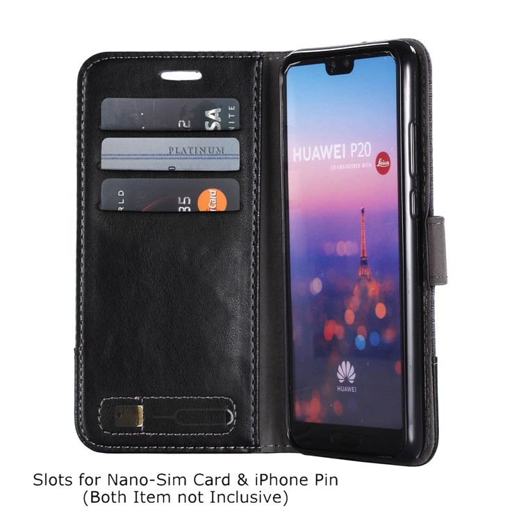 MUXMA Leather Canvas Splicing Stand Mobile Casing for Huawei P20 - Black-6
