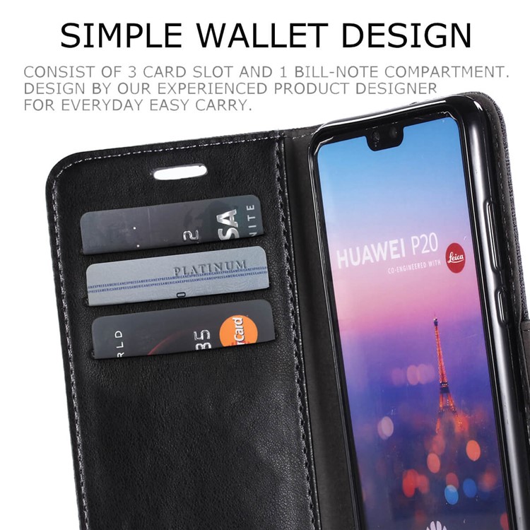 MUXMA Leather Canvas Splicing Stand Mobile Casing for Huawei P20 - Black-7