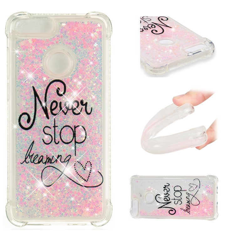 Liquid Glitter Powder Quicksand Shockproof TPU Cell Phone Case for Huawei P Smart/Enjoy 7S - Never Stop Dreaming-1