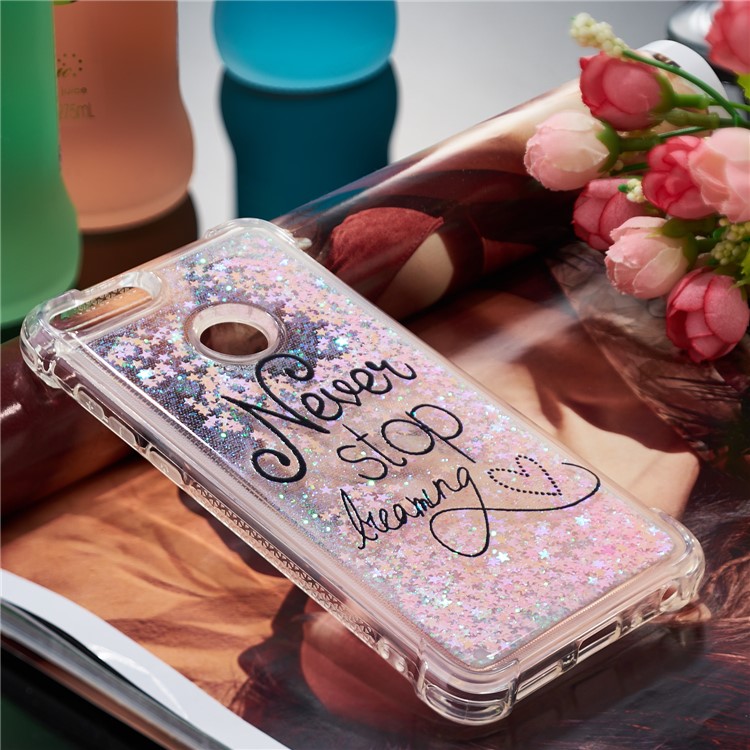 Liquid Glitter Powder Quicksand Shockproof TPU Cell Phone Case for Huawei P Smart/Enjoy 7S - Never Stop Dreaming-4