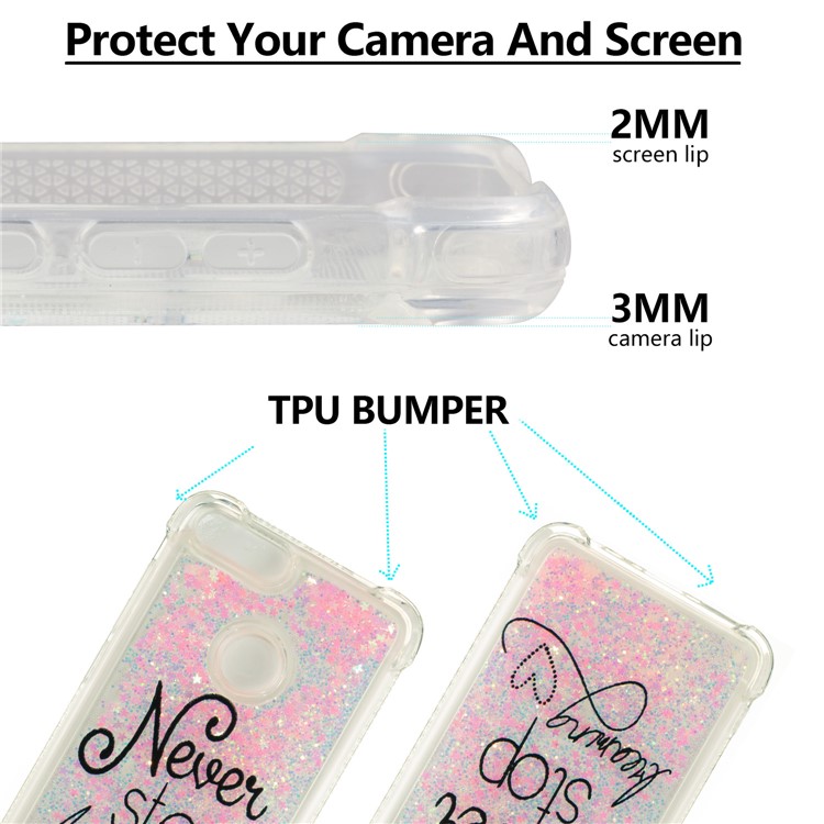 Liquid Glitter Powder Quicksand Shockproof TPU Cell Phone Case for Huawei P Smart/Enjoy 7S - Never Stop Dreaming-8