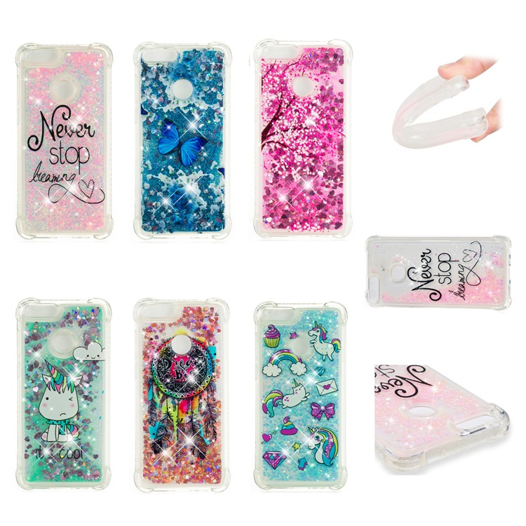 Liquid Glitter Powder Quicksand Shockproof TPU Cell Phone Case for Huawei P Smart/Enjoy 7S - Never Stop Dreaming-9