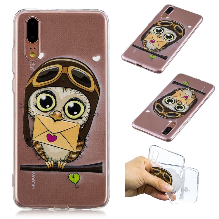 Cassa Del Telefono Cellulare Di TPU Molle Di Stampa Del Modello Per Huawei P20 - Simpatico Gufo-1
