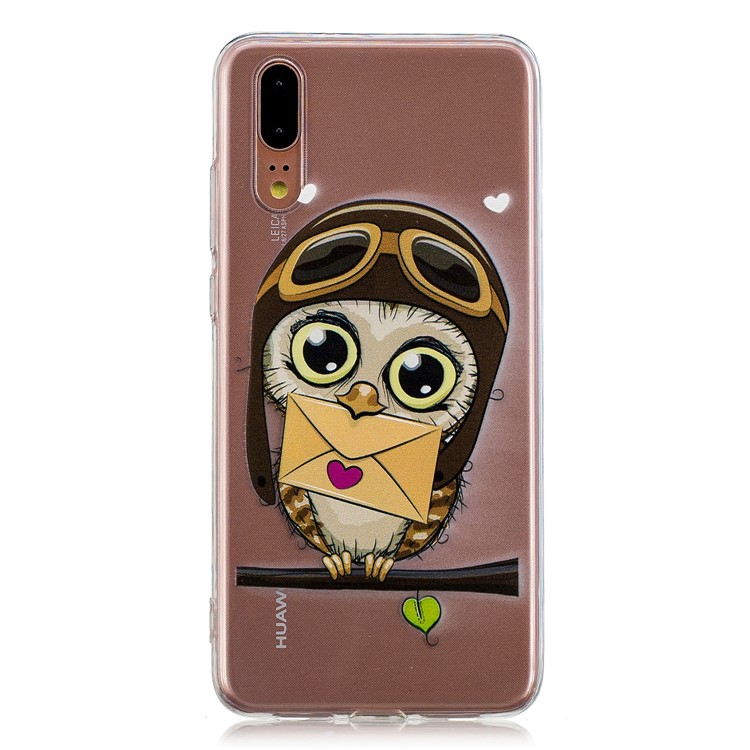 Cassa Del Telefono Cellulare Di TPU Molle Di Stampa Del Modello Per Huawei P20 - Simpatico Gufo-2