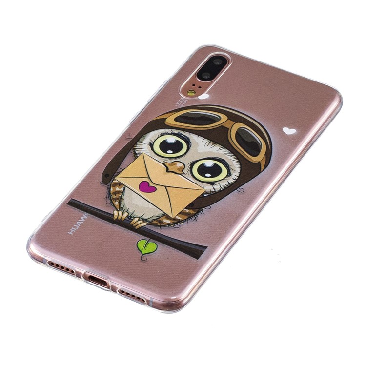 Cassa Del Telefono Cellulare Di TPU Molle Di Stampa Del Modello Per Huawei P20 - Simpatico Gufo-3