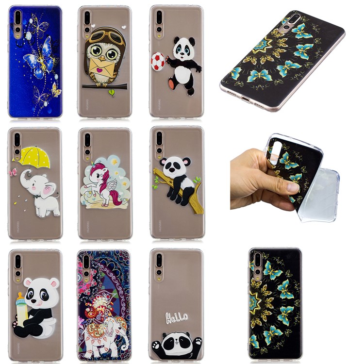 Pattern Printing Soft TPU Case for Huawei P20 Pro - Gold and Blue Butterflies-6