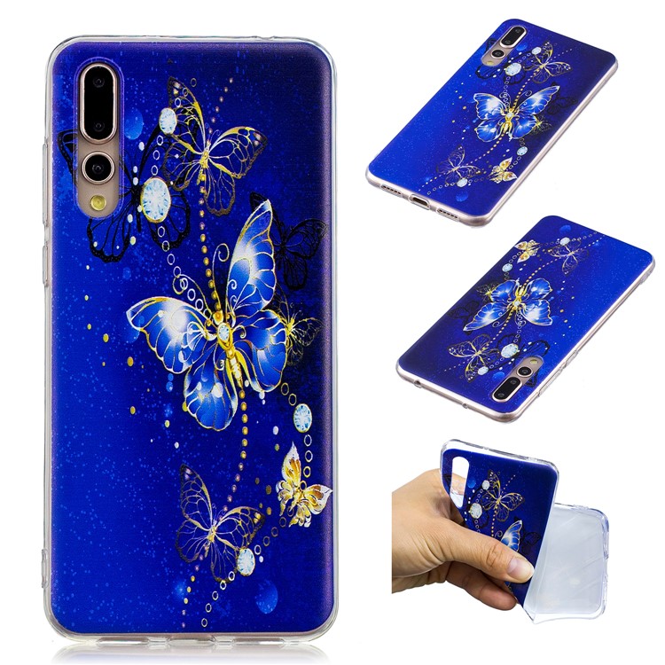 Pattern Printing Soft TPU Cover for Huawei P20 Pro - Blue Butterflies-1
