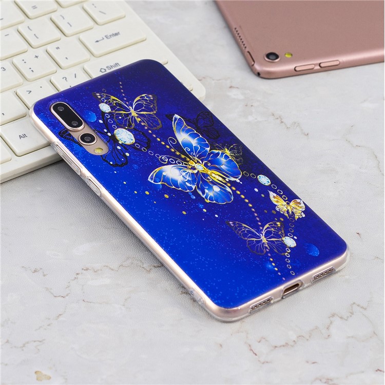 Pattern Printing Soft TPU Cover for Huawei P20 Pro - Blue Butterflies-7