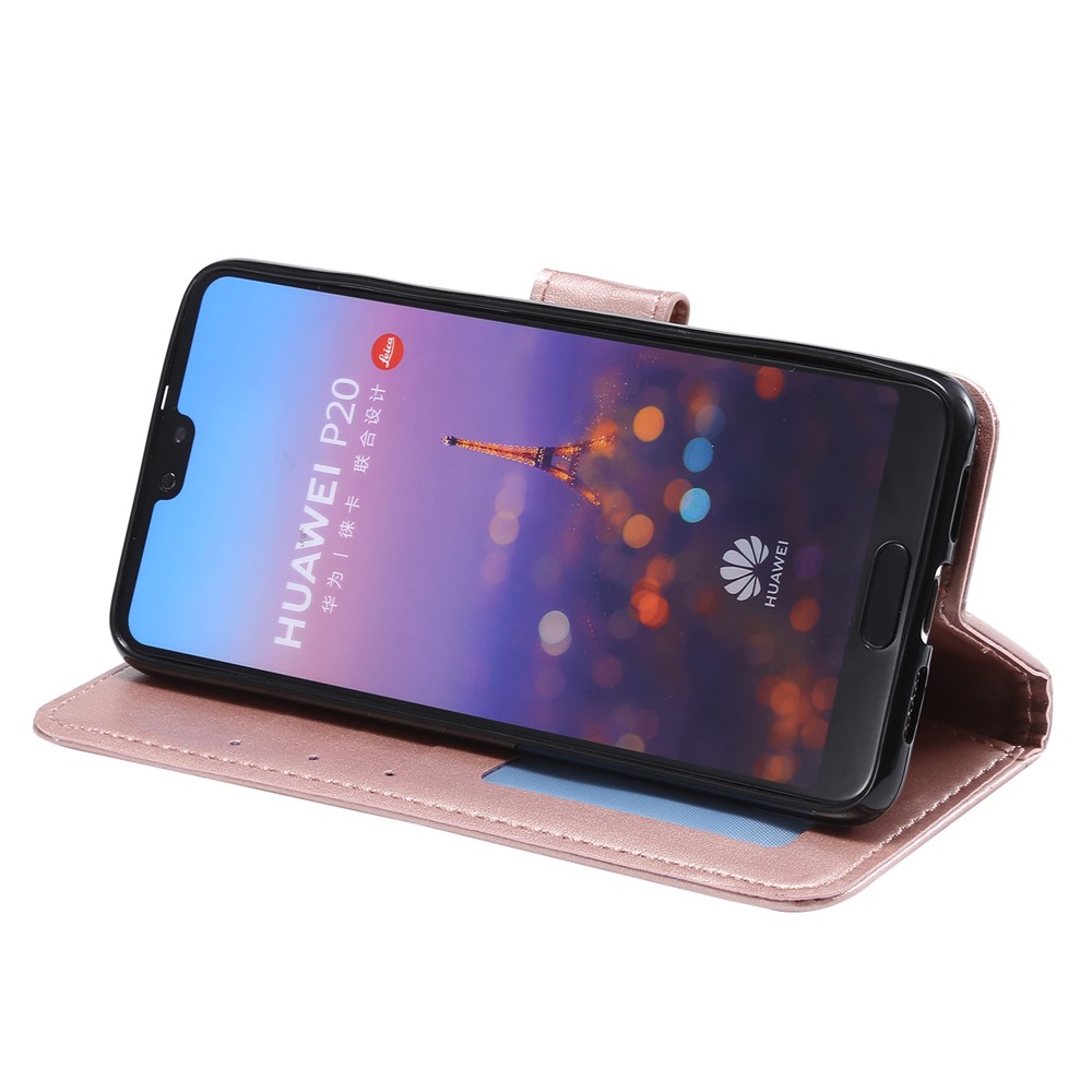 Impressão Mandola Flor Stand Wallet Couro de Couro Para Huawei P20 - Rosa Ouro